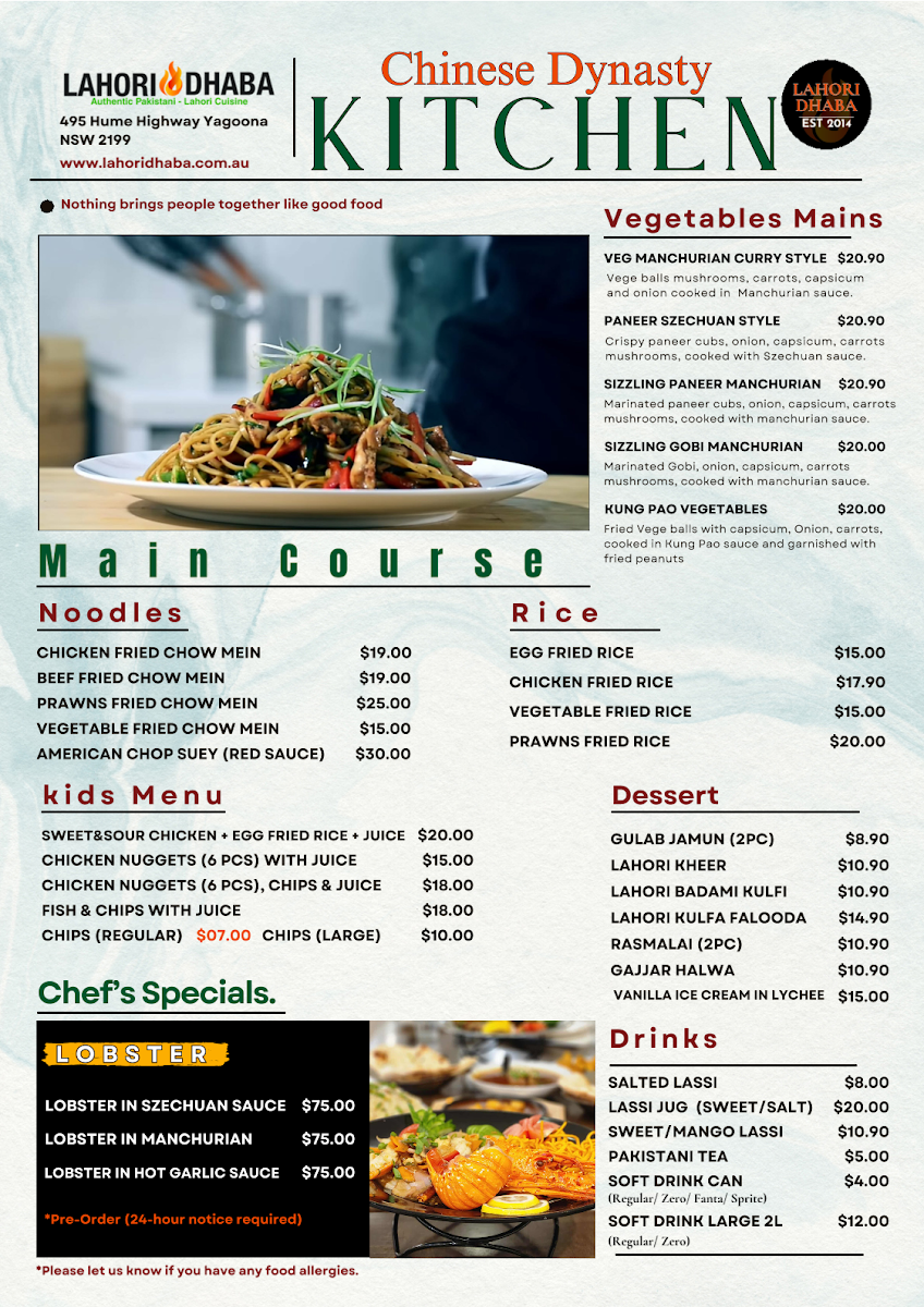 Menu, Lahori Dhaba