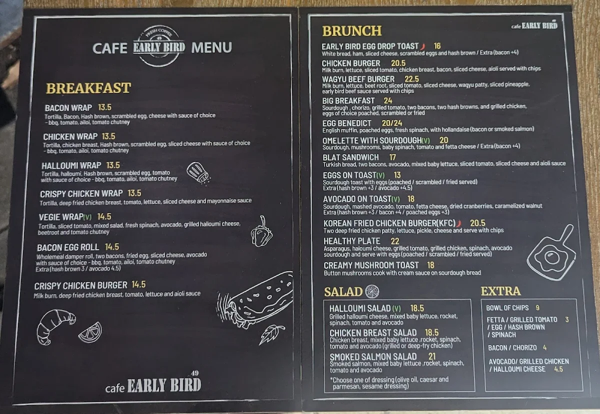 Menu, 49 Cafe Early Bird Epping