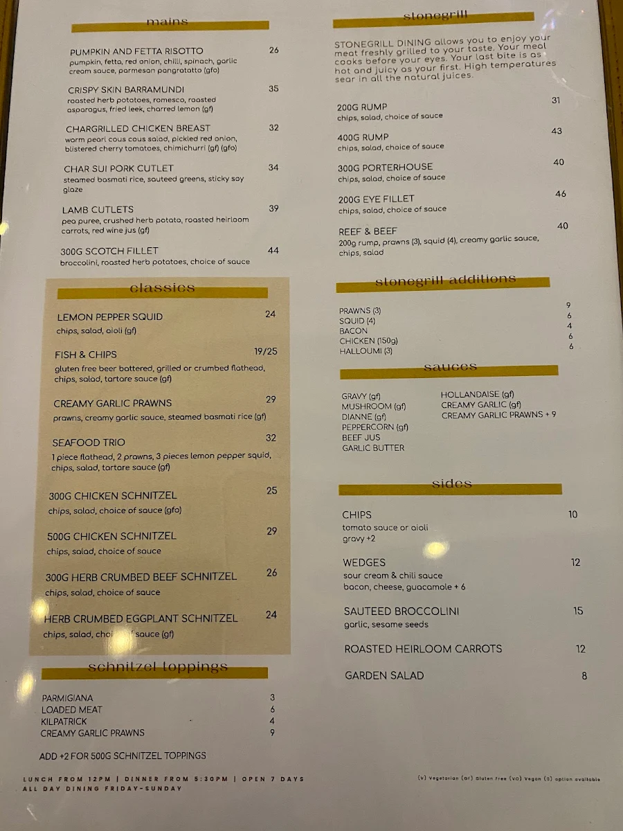 Menu, Woodville Hotel