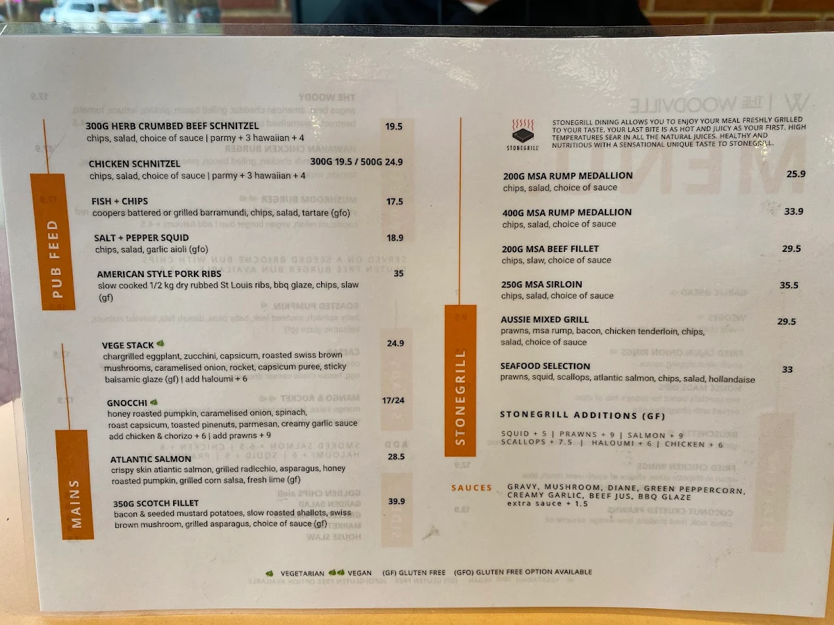 Menu, Woodville Hotel