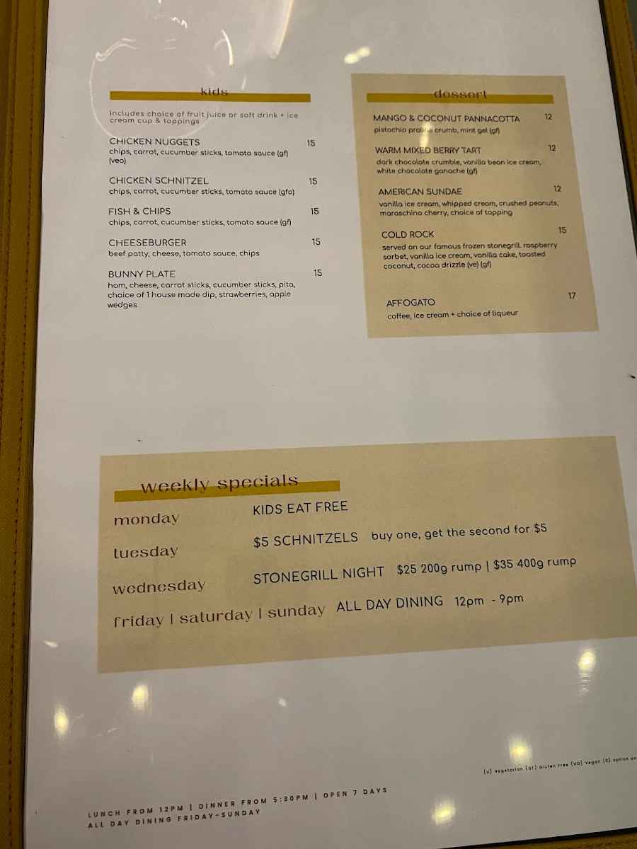 Menu, Woodville Hotel