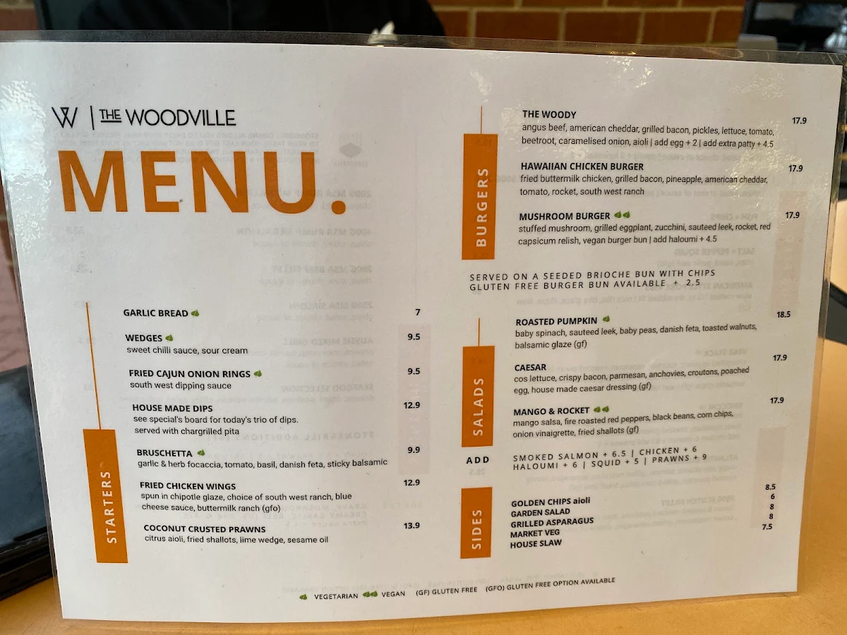 Menu, Woodville Hotel