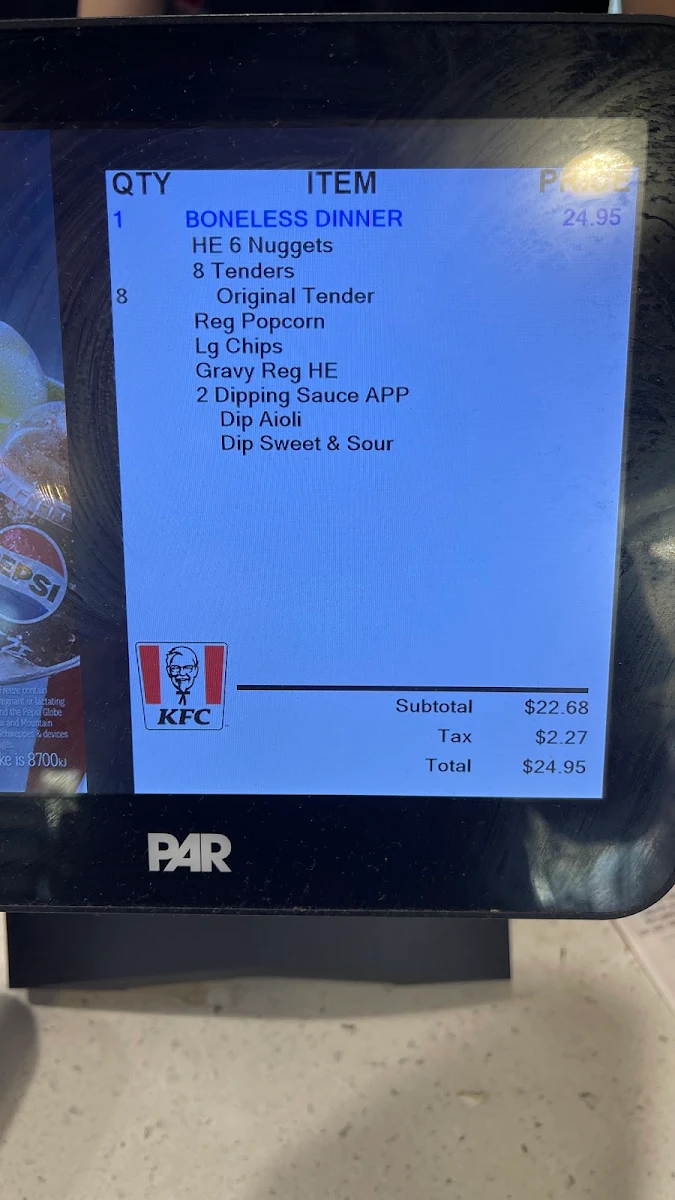 Menu, KFC Gundagai