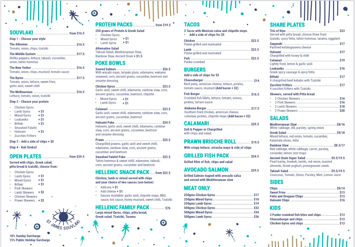 Menu, St James Souvlaki - Patterson Lakes