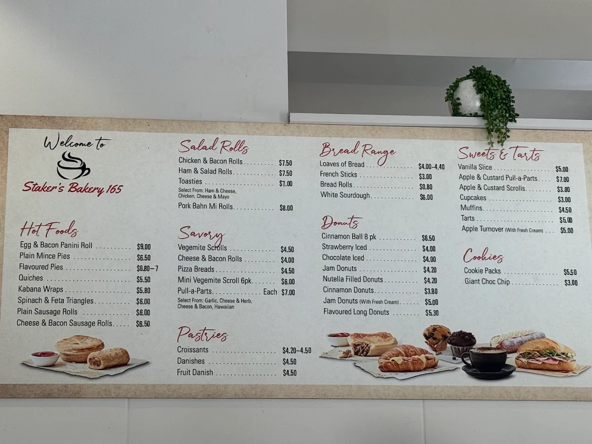 Menu, Bakery 165