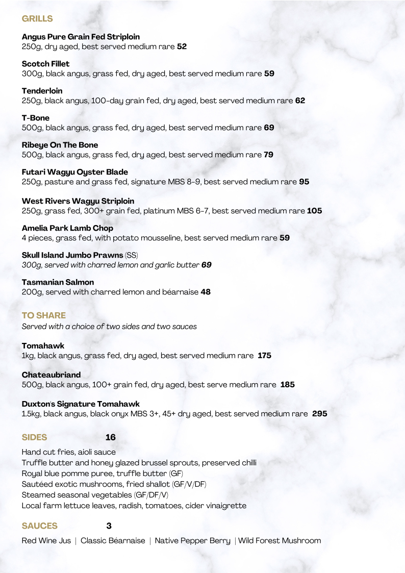 Menu, Firewater Grille