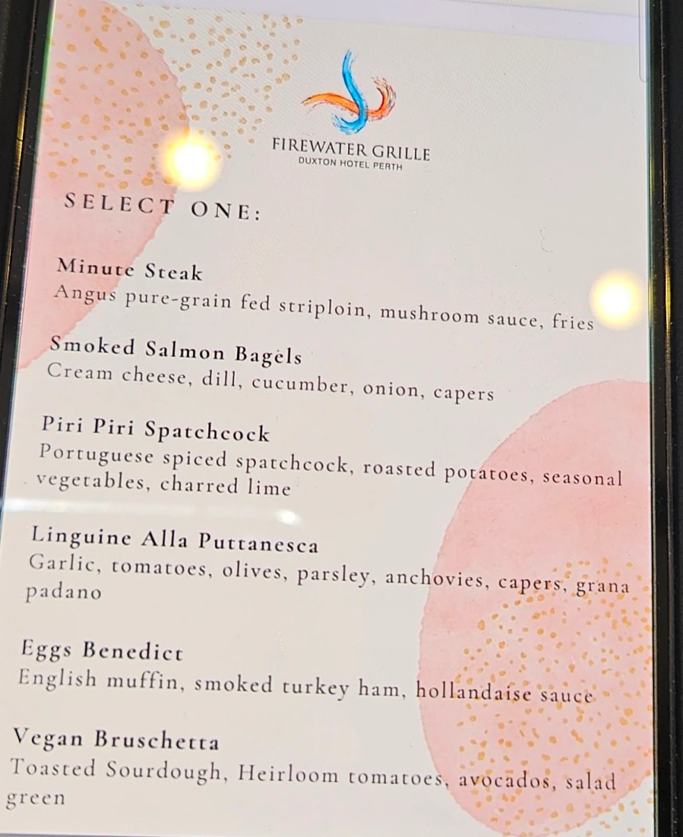 Menu, Firewater Grille