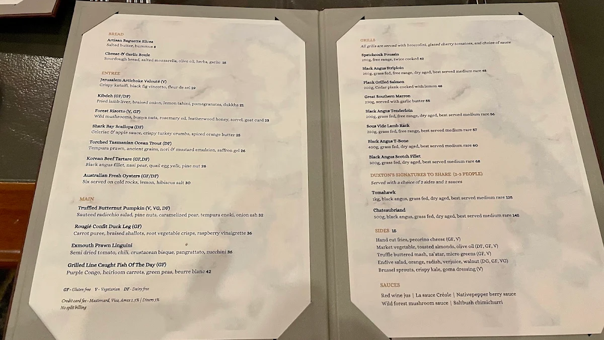 Menu, Firewater Grille