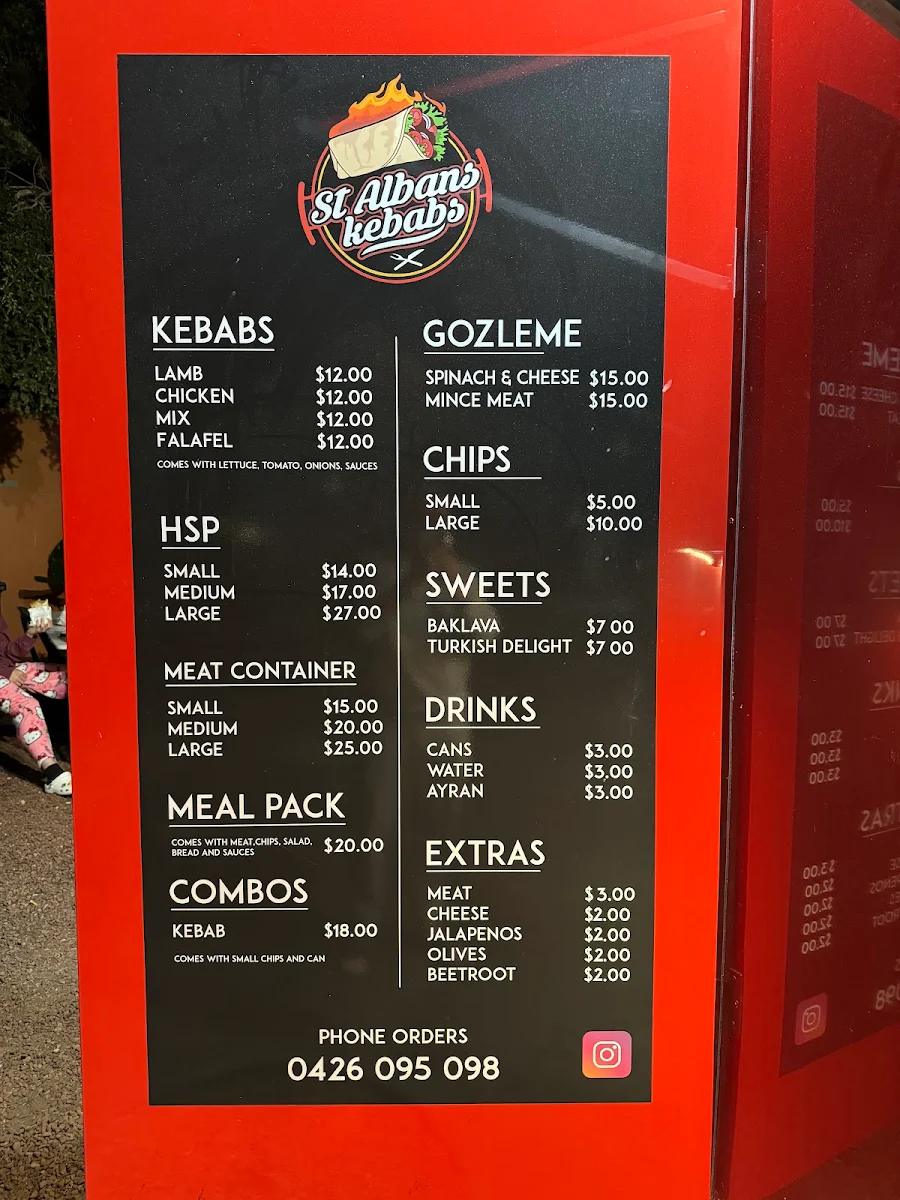 Menu, St. Albans Kebab