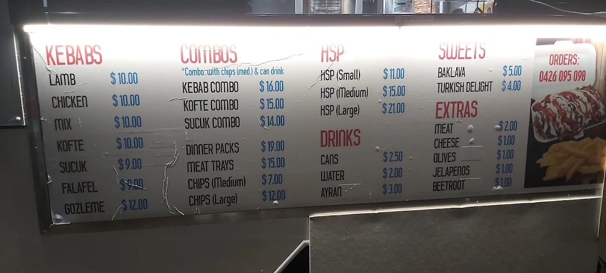 Menu, St. Albans Kebab