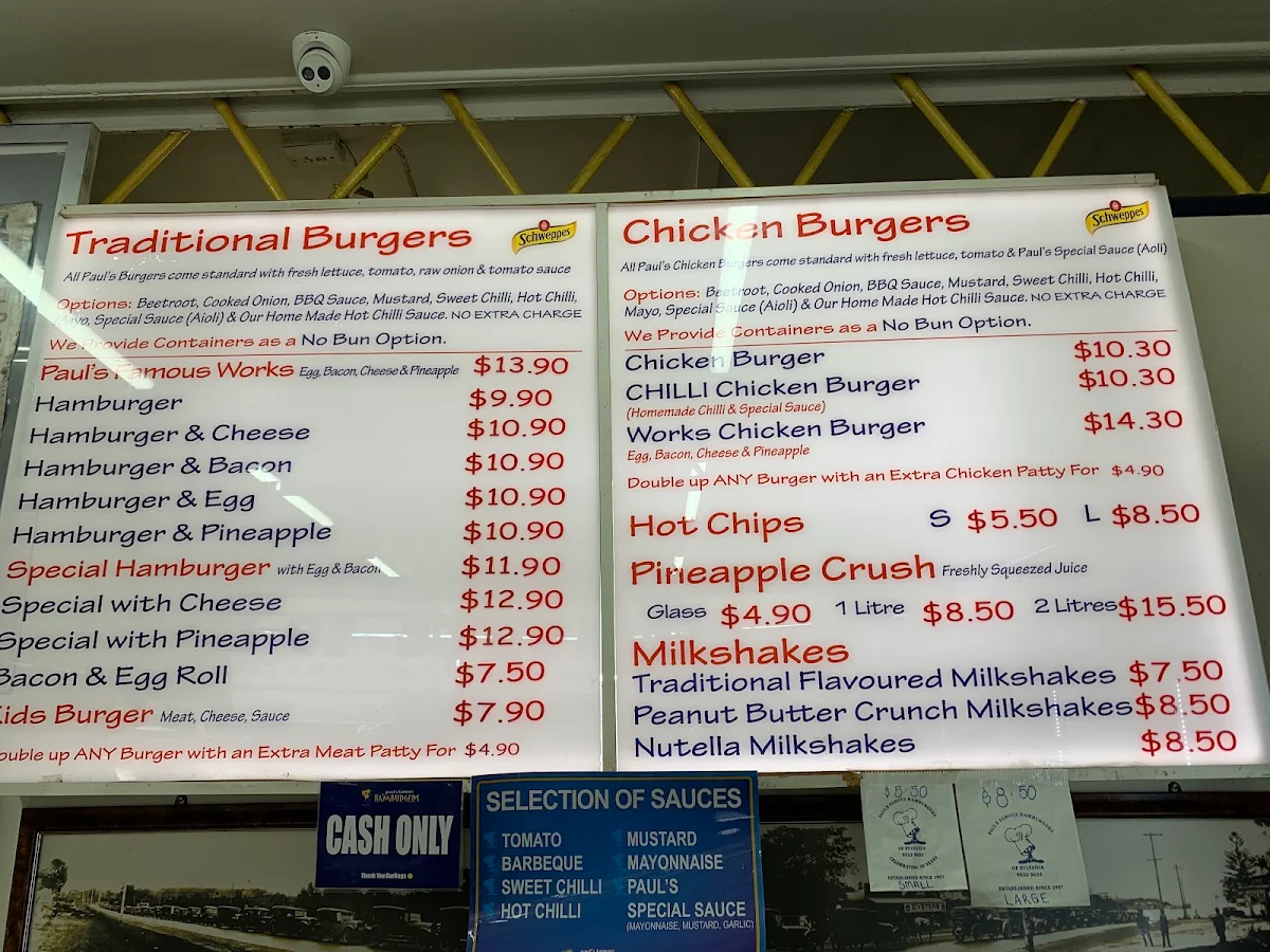 Menu, Paul's Famous Hamburgers