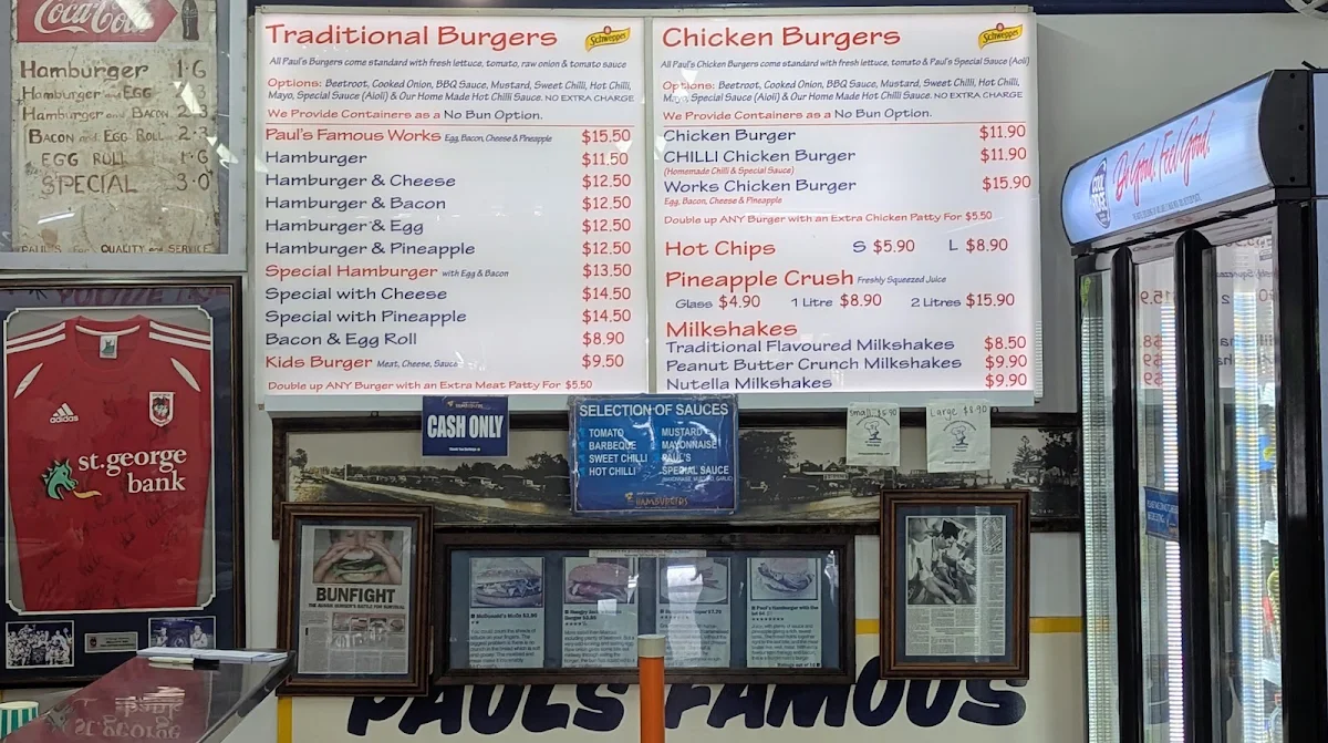Menu, Paul's Famous Hamburgers