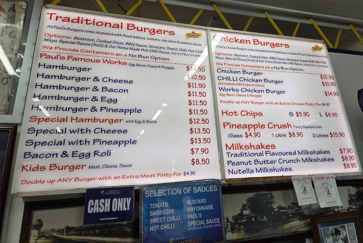 Menu, Paul's Famous Hamburgers