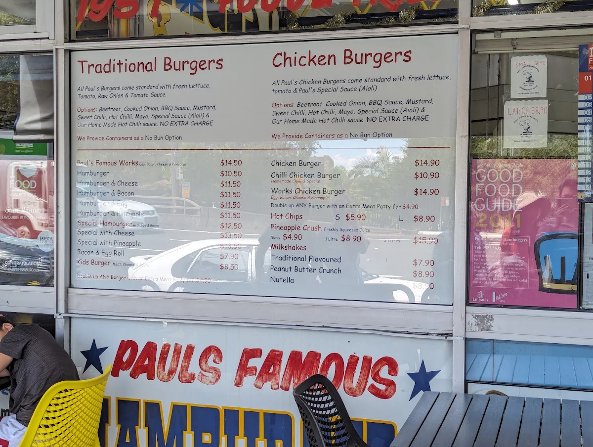 Menu, Paul's Famous Hamburgers