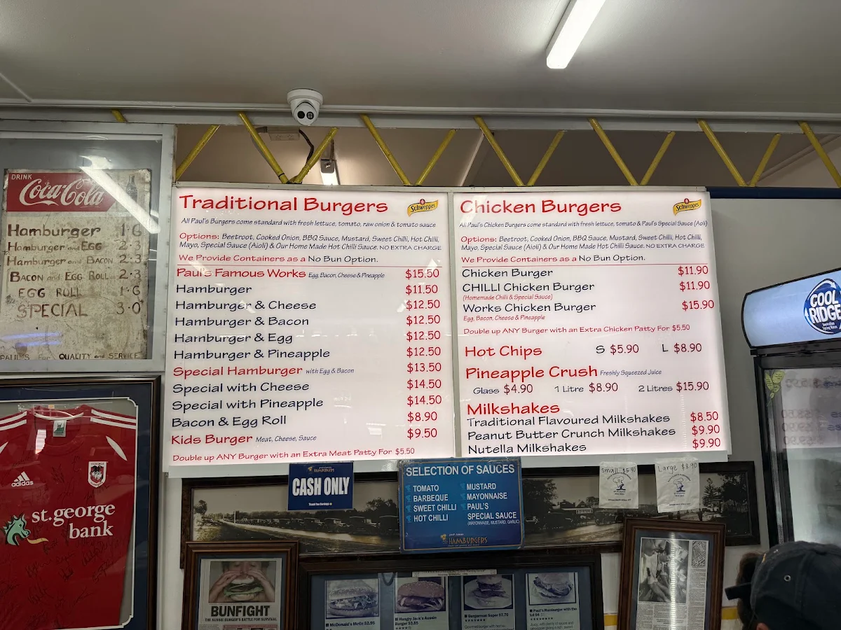 Menu, Paul's Famous Hamburgers