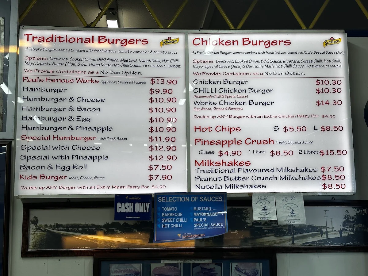 Menu, Paul's Famous Hamburgers