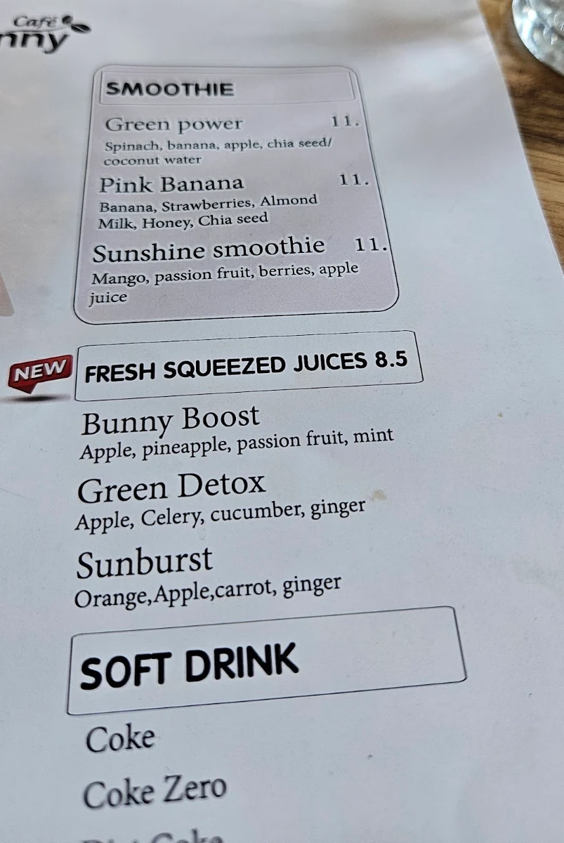 Menu, Little Bunny Cafe