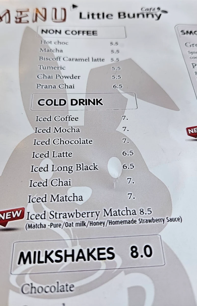Menu, Little Bunny Cafe