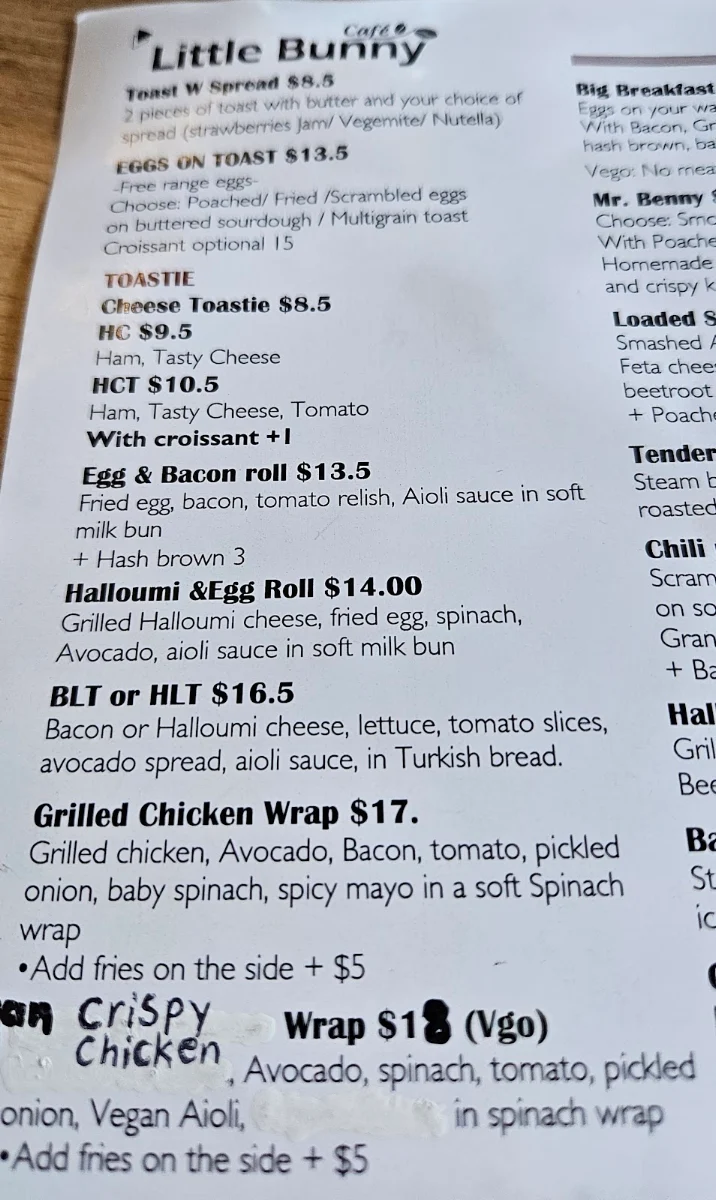 Menu, Little Bunny Cafe