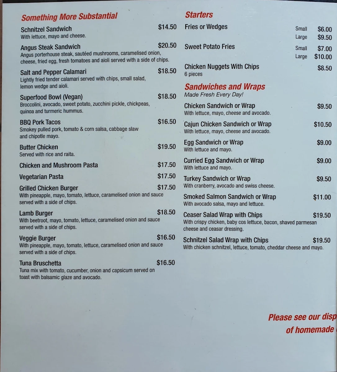 Menu, Kaffeine bar