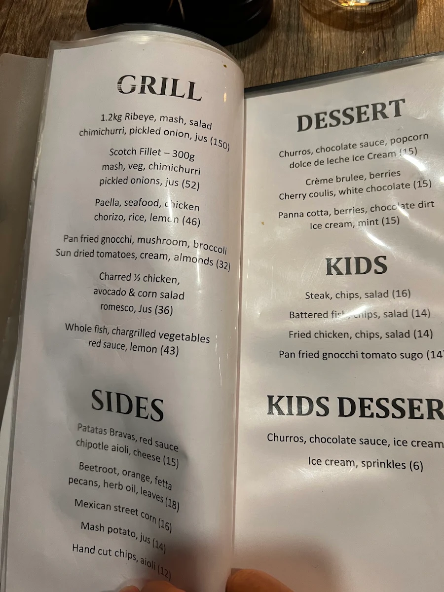 Menu, El Toro Margaret River
