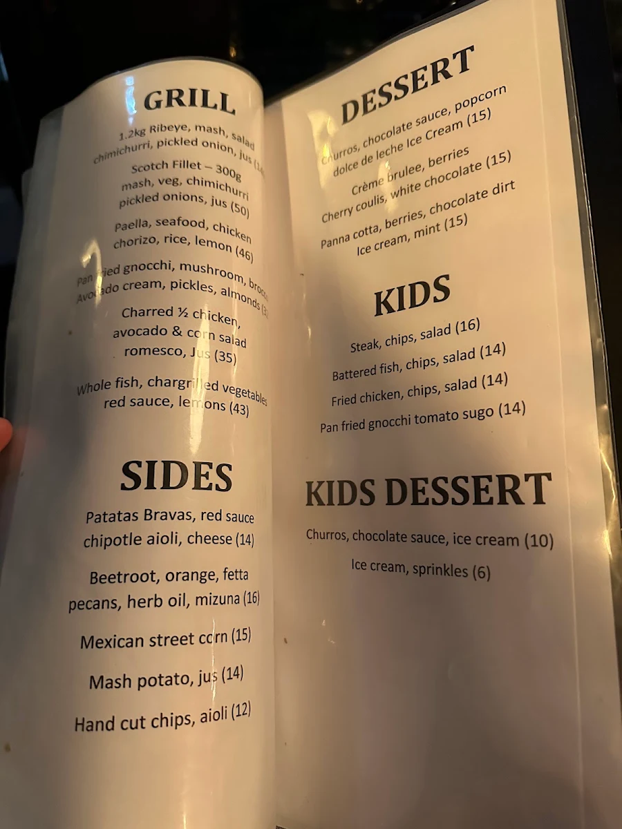 Menu, El Toro Margaret River