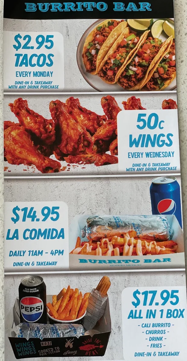 Menu, Burrito Bar Holmview