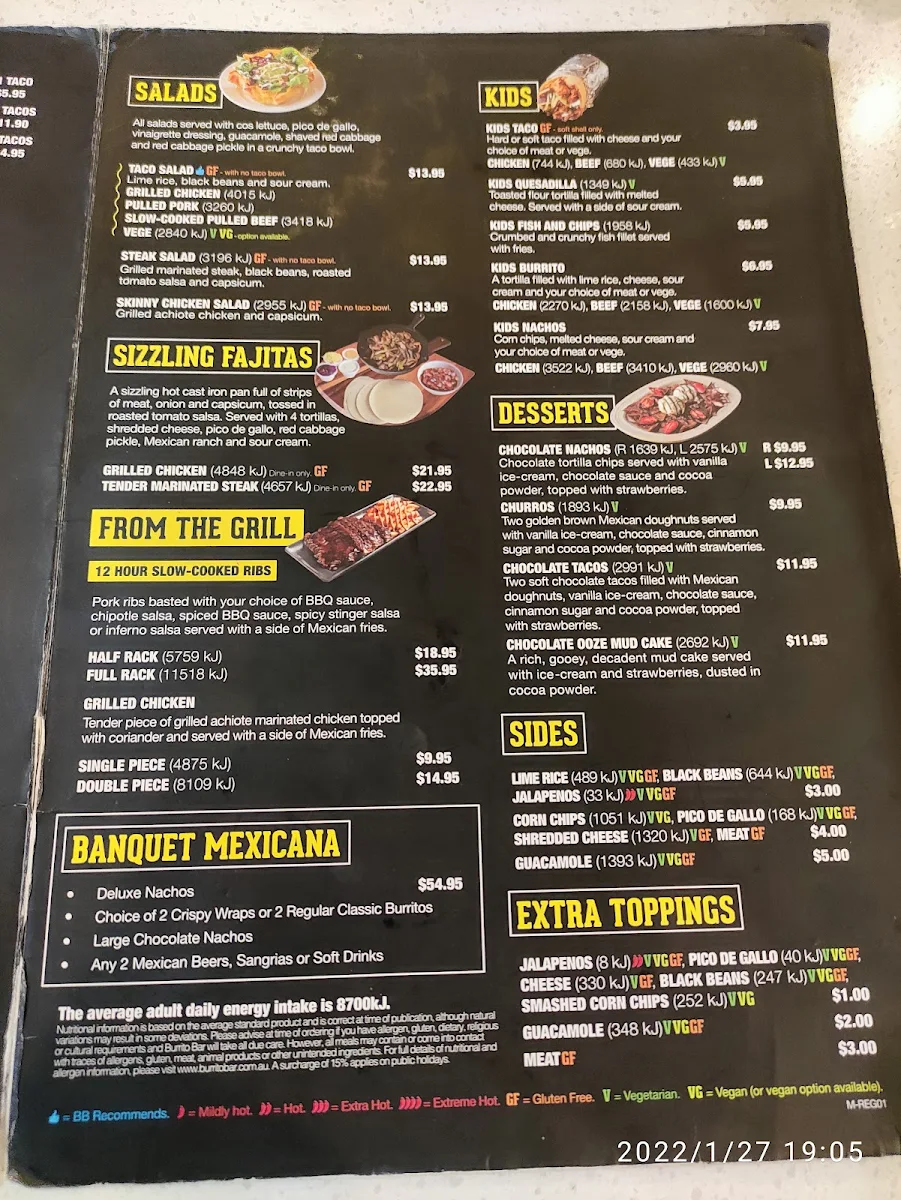 Menu, Burrito Bar Holmview