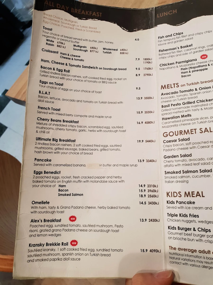 Menu, Caffe Cherry Beans