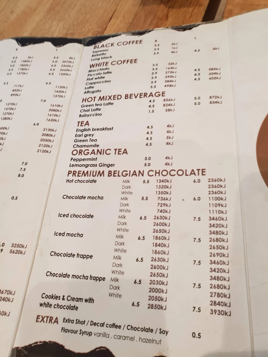 Menu, Caffe Cherry Beans