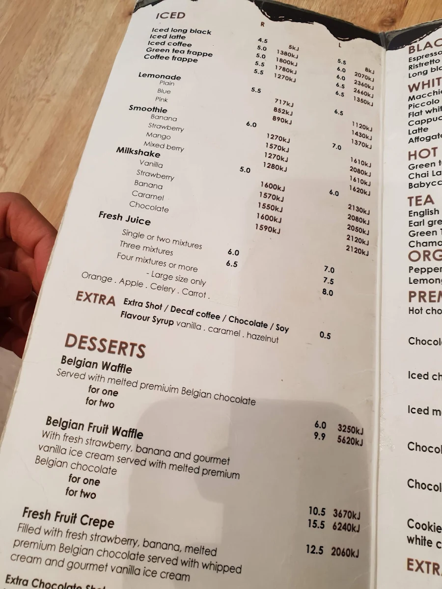 Menu, Caffe Cherry Beans