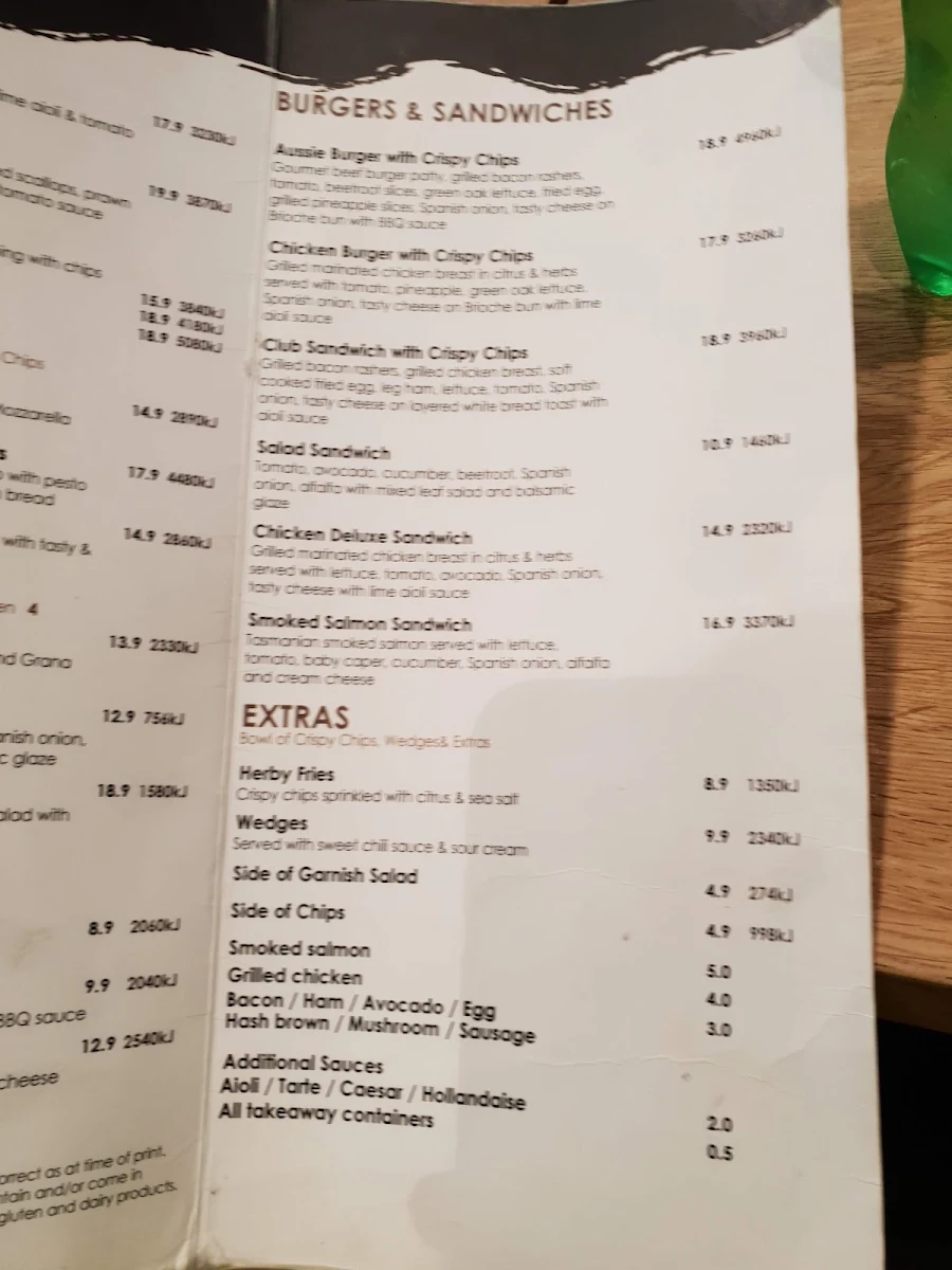 Menu, Caffe Cherry Beans