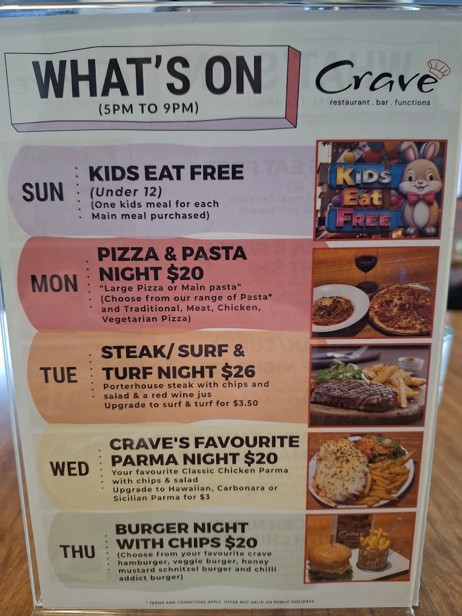 Menu, Crave Restaurant
