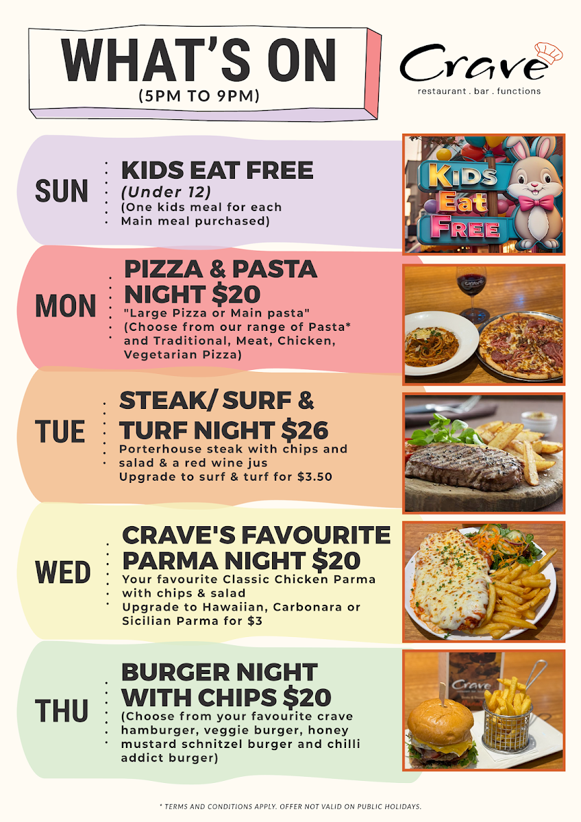 Menu, Crave Restaurant