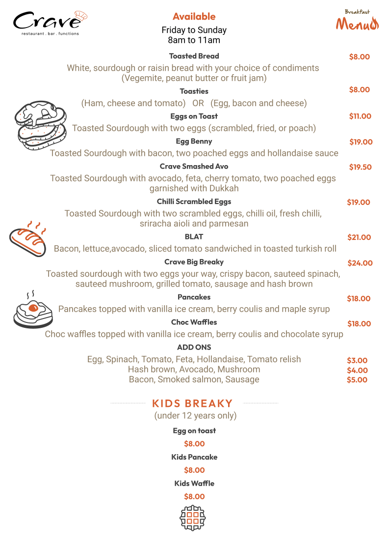 Menu, Crave Restaurant