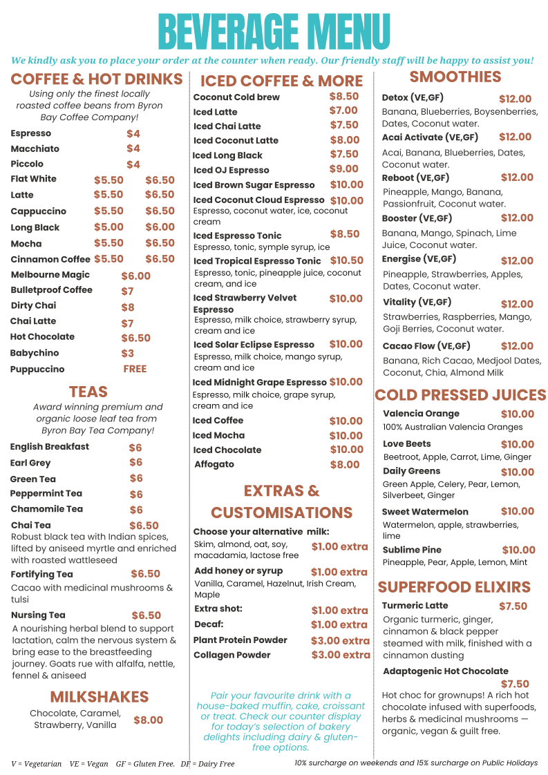 Menu, Marvell St Cafe & Bar