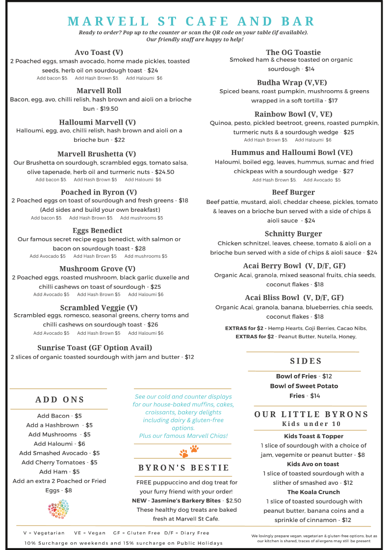 Menu, Marvell St Cafe & Bar