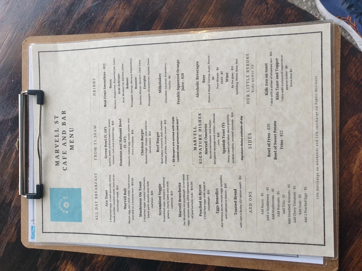 Menu, Marvell St Cafe & Bar