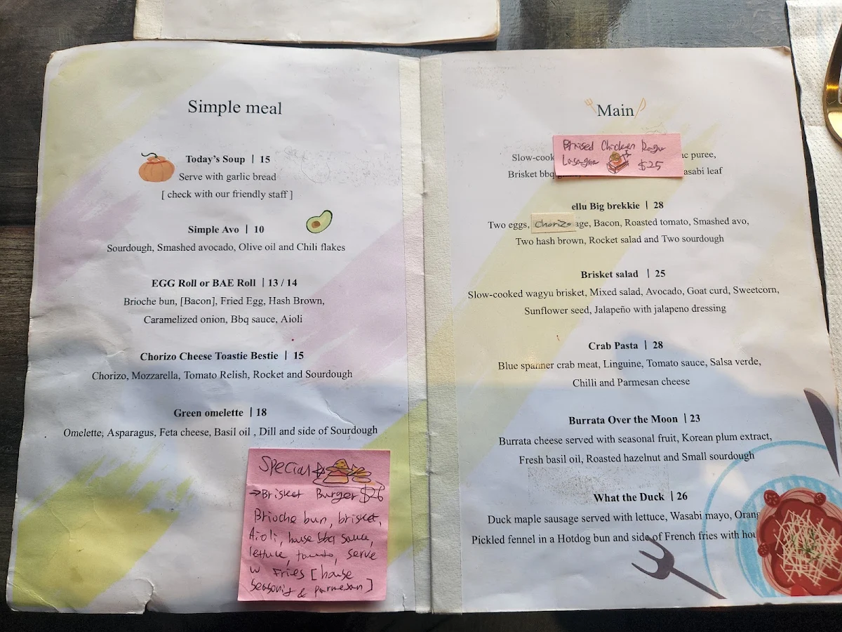 Menu, ellu cafe