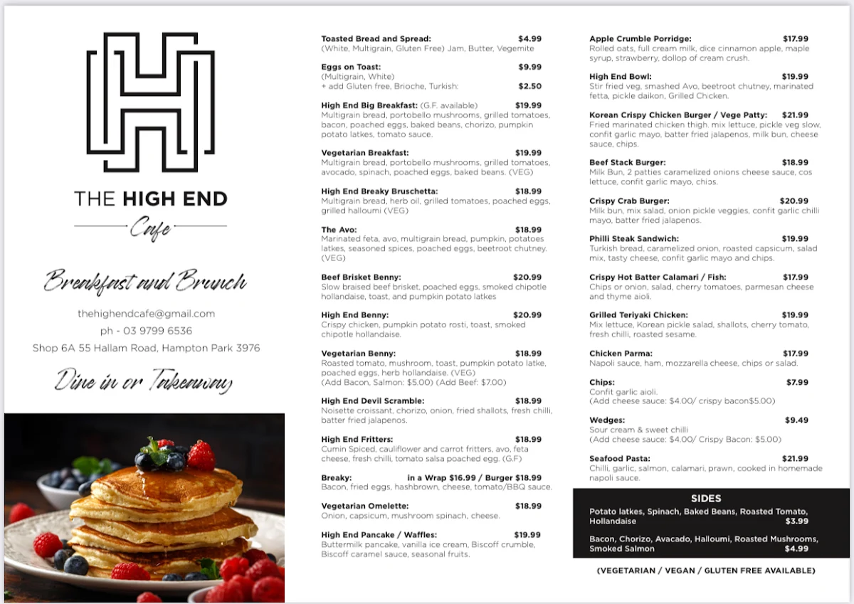 Menu, The high end cafe - YS NO 005