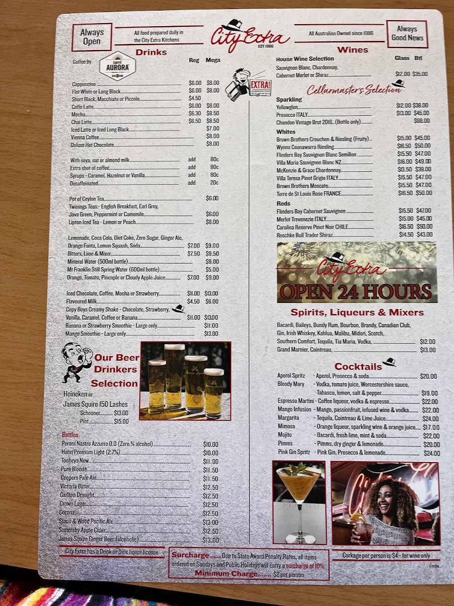 Menu, City Extra 24 Hour Restaurant