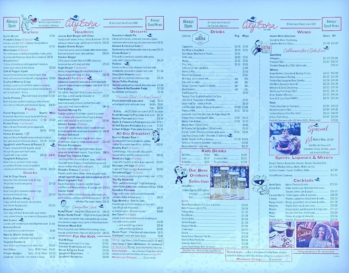 Menu, City Extra 24 Hour Restaurant
