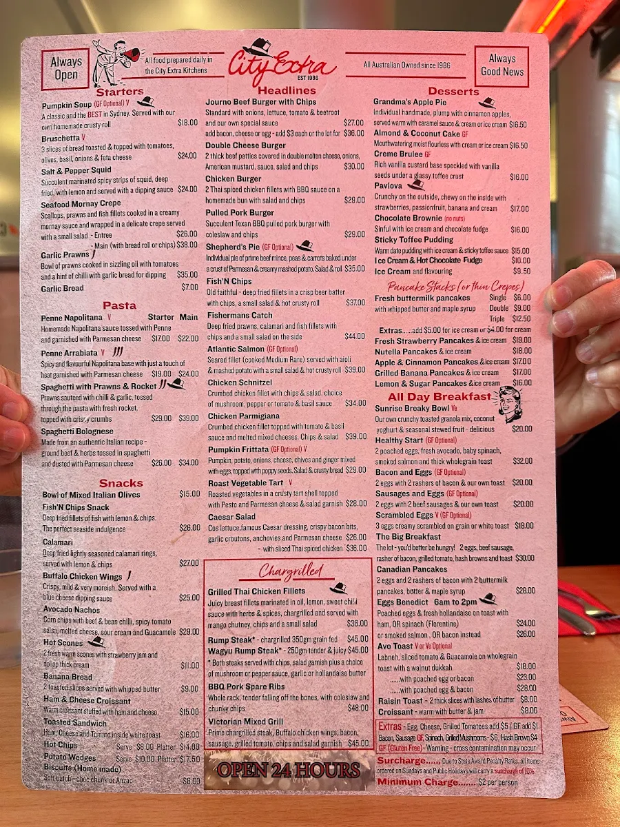 Menu, City Extra 24 Hour Restaurant