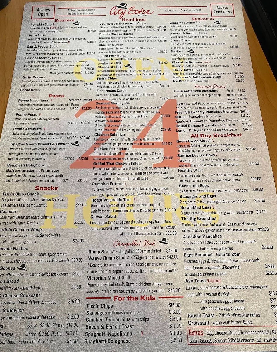 Menu, City Extra 24 Hour Restaurant