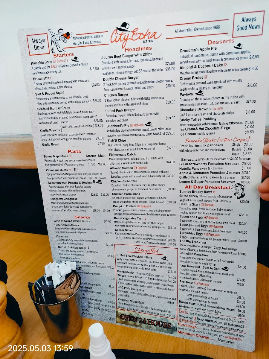 Menu, City Extra 24 Hour Restaurant