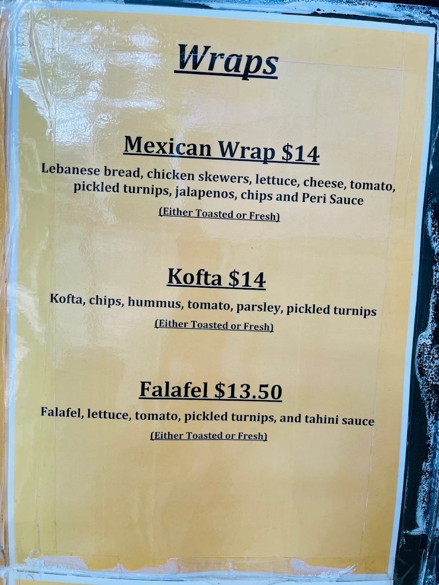 Menu, Tamam Cafe