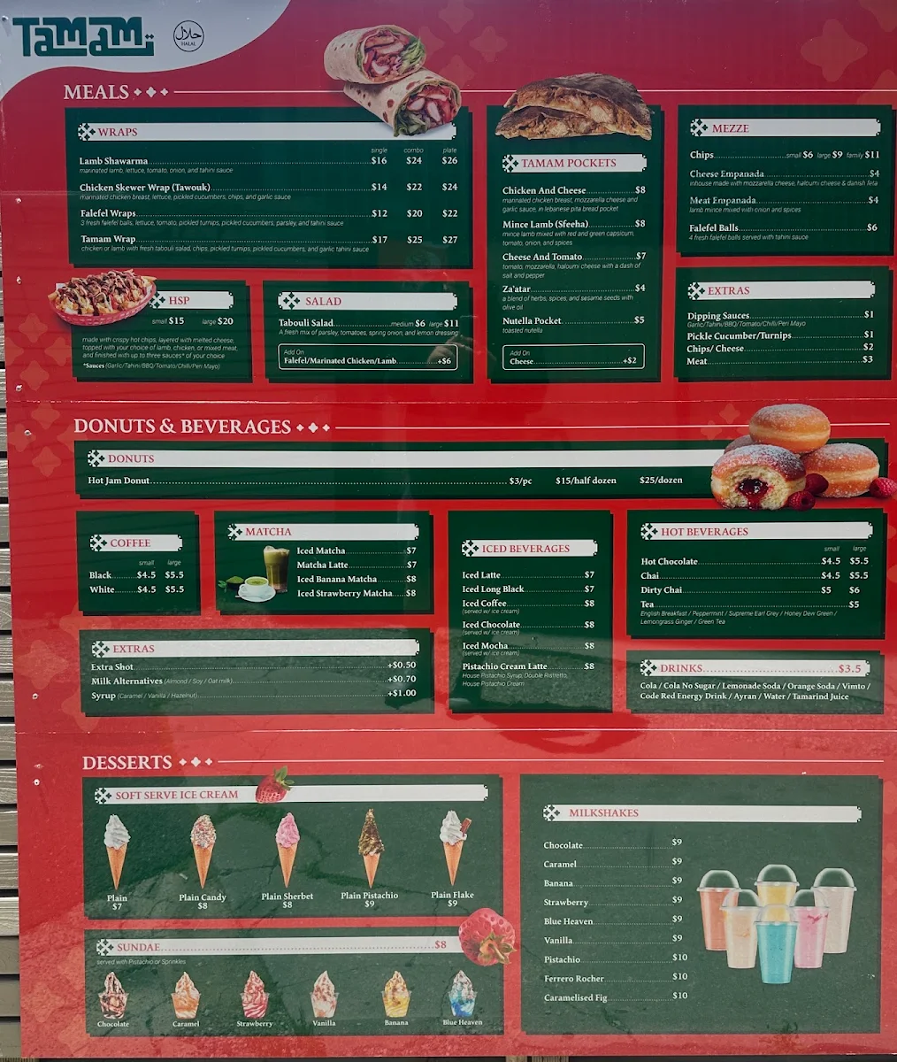 Menu, Tamam Cafe