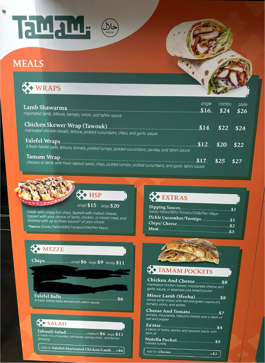 Menu, Tamam Cafe