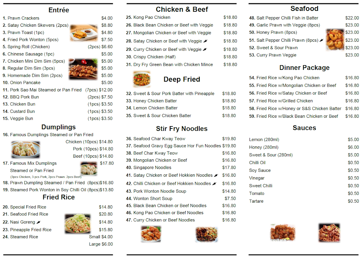 Menu, Famous Dumpling Officer Fish and Chips