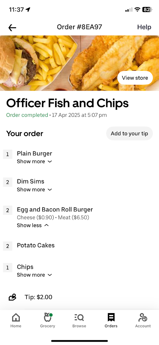 Menu, Famous Dumpling Officer Fish and Chips